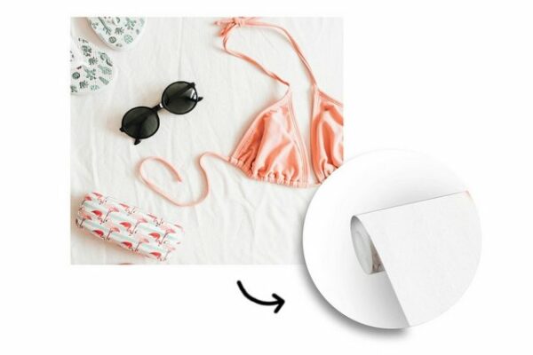 MuchoWow Fototapete Sommer - Bikini - Sonnenbrille, Matt, bedruckt, (7 St), Vinyl Tapete für Wohnzimmer oder Schlafzimmer, Wandtapete