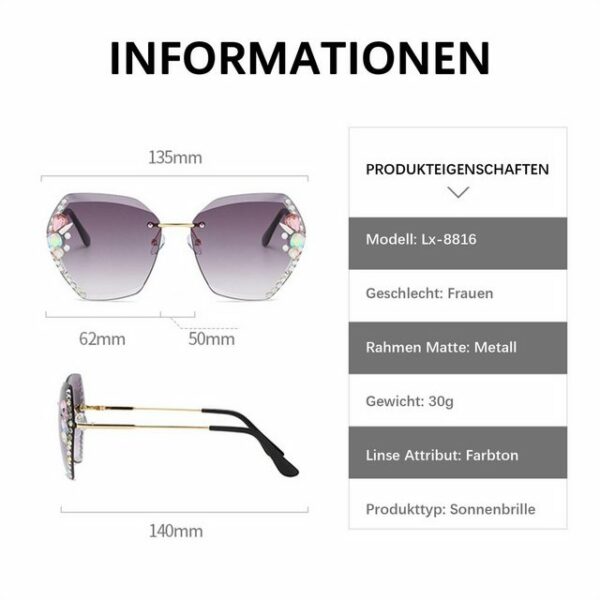flowgoer Sonnenbrille Vintage Rimless Strass Sonnenbrille Frauen Luxus Mode