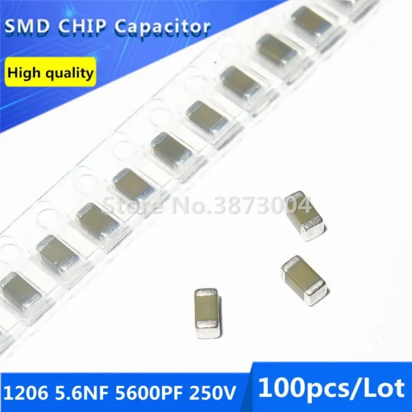 100pcs 1206 5.6NF 5600PF 250V 10% Thick Film Chip Multilayer Ceramic Capacitor