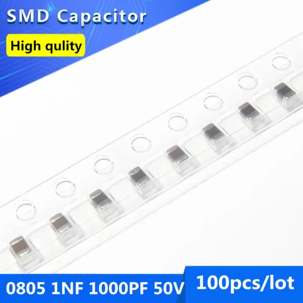 100pcs SMD Thick Film Chip Multilayer Ceramic Capacitor 0805 1NF 1000PF 50V COG/NPO 5%