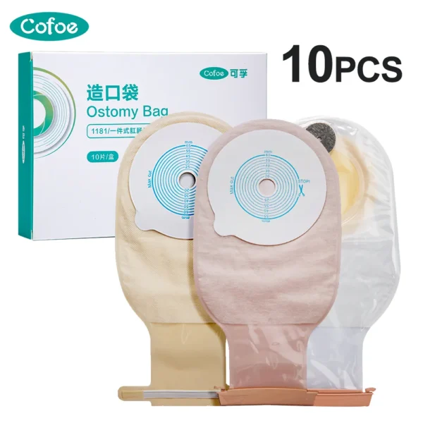 10Pcs Ostomy Bags Drainable Colostomy Bags Double Layers Adhesive Anti-leak Stoma Pouch Bag with Clips Closure 450ml fastship