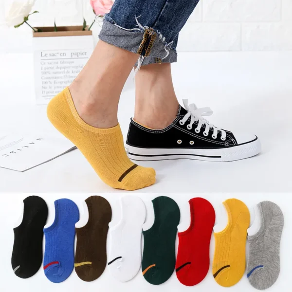 10pcs = 5 Pairs Women Men Invisible Sock Slippers Fashion Solid Color Casual Non Slip Silicone Short Ankle Socks Streetwear Gift