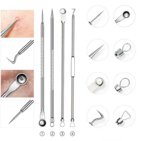 1/4pc Stainless Steel Blackhead Comedone Acne Blemish Extractor Remover Face Skin Care Pore Cleaner Needles Remove Tools