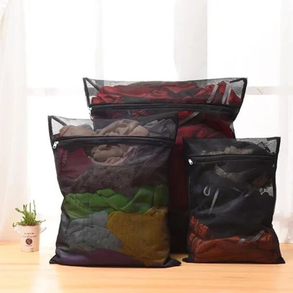 1PC Clothes Washing Machine Laundry Bag With Zipper Nylon Mesh Net Bra Washing Bag 3 Sizes Black Wash Bags