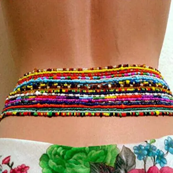 2 Pcs Sexy Summer Waist Bead Chains African Belly Beads Colorful Beach Bikini Body Belly Chain Elastic Jewelry For Women Girls