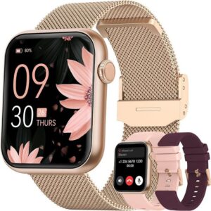 AKUMAKA Smartwatch (1,85 Zoll, Android, iOS), Telefonfunktion Armbanduhr mit Menstruationszyklus Sport Pulsuhr SpO2
