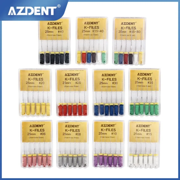 AZDENT 6pcs/Box Dental Hand Use K-Files 21mm/25mm Stainless Steel Endodontic Root Canal Files Dentist Tools Dental Instruments