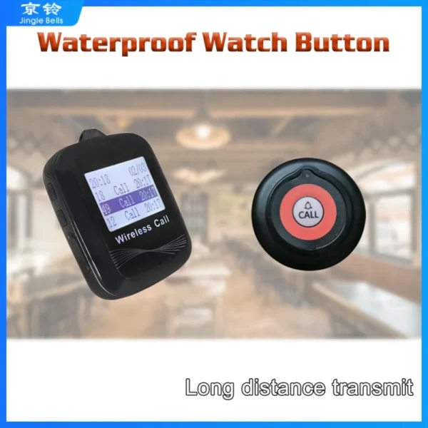 Cafe Equipment Carefree Waterproof Watches Receiver + 1 Pager Transmitter for Fast Food Service Restaurant