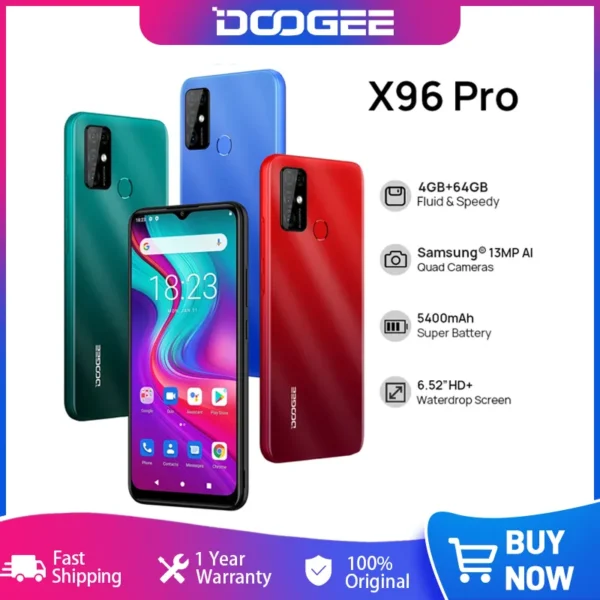 Clearance DOOGEE X96 Pro Smartphone 4GB+64GB 13MP Quad Camera Cellphones Celular Quad Core Mobile Phone Android 11 5400mAh