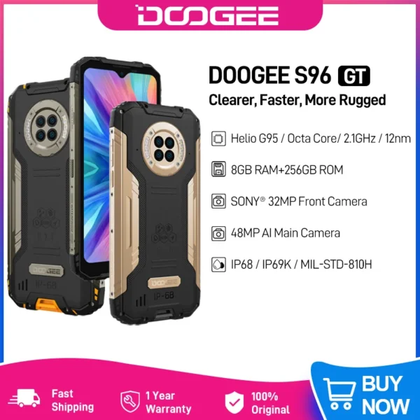 DOOGEE S96GT Rugged Phone 8GB RAM+256GB ROM Octa Core NFC 32MP Front Camera 6350mAh Battery Android 12.0 Phone