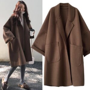 Eleganter Woll-Trenchcoat f¨¹r den Winter f¨¹r Damen, Vintage-Windjacke, mittellang, lockerer Umlegekragen, ?bergr??e 4XL