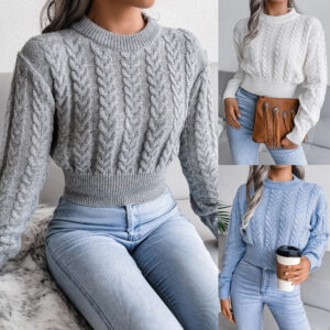 Gestrickter Crop-Top-Pullover mit verdrehter Taille f¨¹r Herbst und Winter