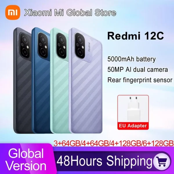 Global Version Xiaomi Redmi 12C Smartphone 64GB/128GB Helio G85 Octa Core 50MP AI Camera 6.71" DotDrop Display 5000mAh Battery
