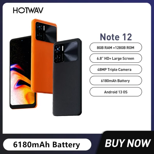 HOTWAV Note 12 Smartphones Ultra-thin 6.8Inch HD Android 13 Mobile Phone Octa Core 8GB+128GB 48MP Camera 6180mAh Battery NFC