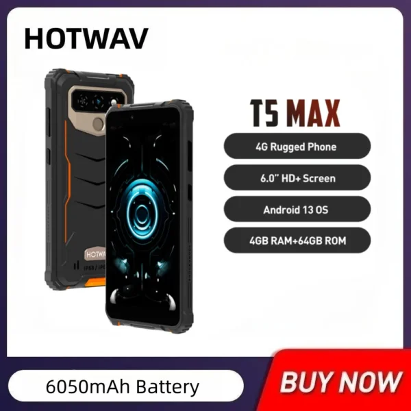 HOTWAV T5 Max Rugged Phone Android 13 OS 4GB 64GB 6050mAh Massive Battery MTK6761 6.0 Inch Screen Smartphones