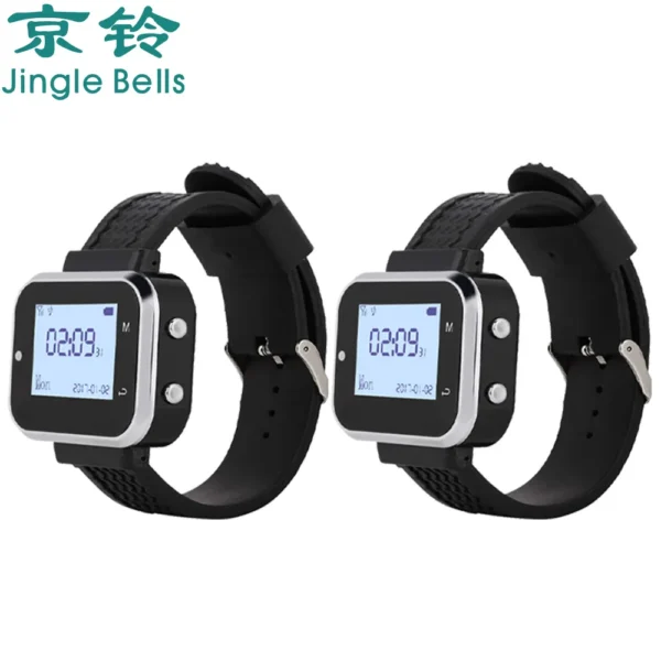 JINGLE BELLS 433MHz Wireless Watch Receiver Pager for Fast Food Shop Restaurant Cafe Clinic Calling System in Russian Spanish