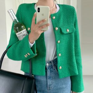 Koreanische Chic Weibliche Tweed Grundlegende Jacke Mantel Frauen Kleidung Runway Stil Woolen Oberbekleidung