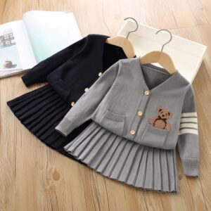 M?dchen-Pullover-Set, koreanische Version des Preppy-Stils, zweiteiliges Set mit Strickrock f¨¹r kleine M?dchen