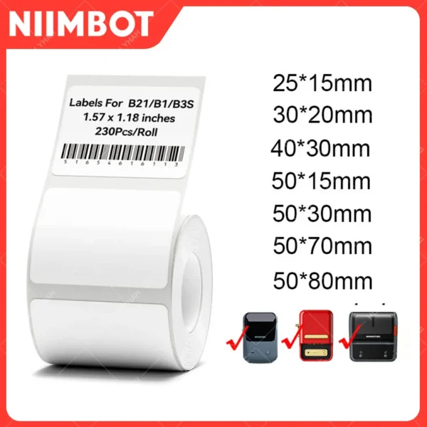 Niimbot B1 B21 B203 B3S printing paper thermal label paper clothing tag commodity price food stickers bar code paper three-proof