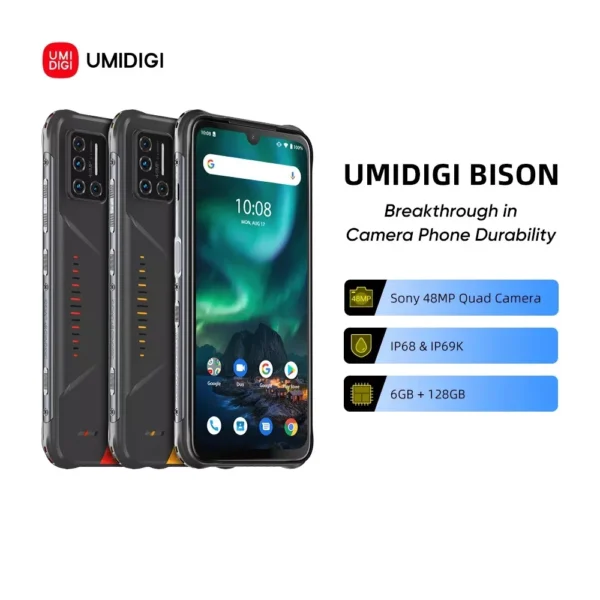 Original UMIDIGI BISON IP68/IP69K Waterproof Rugged Mobile Phone 48MP 6.3" FHD+ Display 6GB/8GB+128GB NFC 4G Smartphone