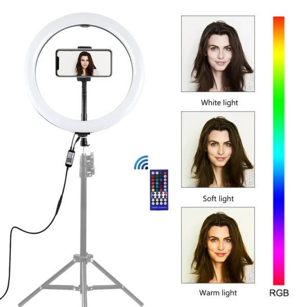 PULUZ 12 Zoll 30 cm dimmbares RGB-Vollfarb-LED-Selfie-Ringlicht f¨¹r Kamera, Telefon, Fotografie, Video, Make-up, Lampe, Kaltschuh-Stativkopf