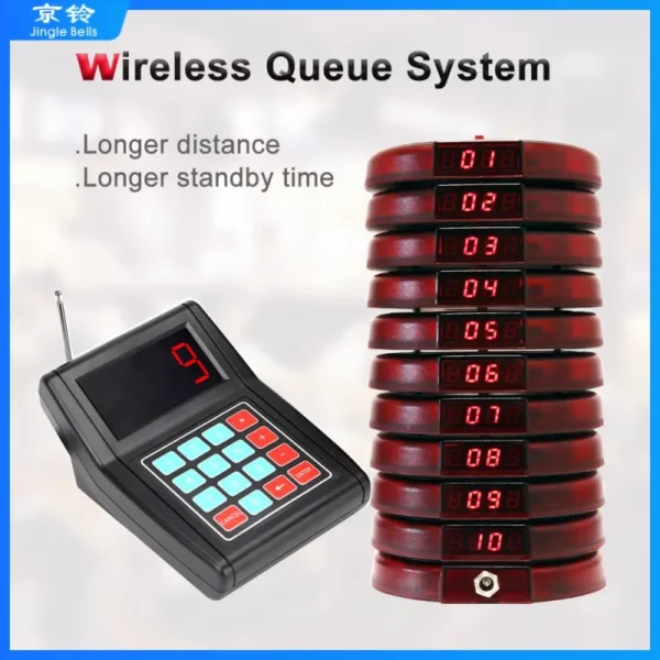 Wireless Coaster Paging Queueing System With 1 Keyboard Transmiktter 10 Pagers Receiver 1 Charger For Fast Food Restaurant