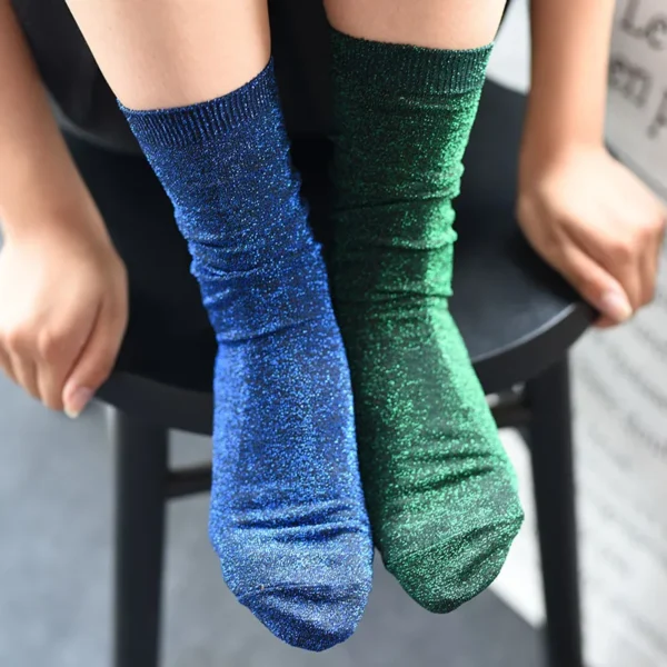 Women's style gold and silver silk material socks Glitter Tube Sox Christmas solid color shiny high elastic fashionable sock