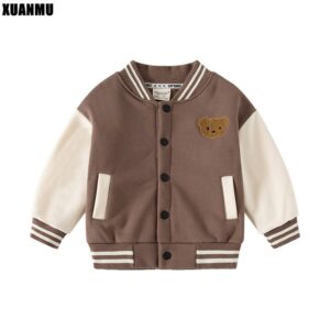 XUANMU Kinder Baseball Jacken f¨¹r Jungen M?dchen Baby Oberbekleidung B?r Muster Langarm Kn?pfe Vorne Mantel Kinder Kleidung X0203