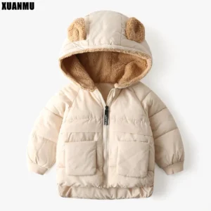 XUANMU Winter Kinder Jacke Warm Halten Mode Pl¨¹sch Winddicht Mantel Mit Kapuze Zipper Oberbekleidung Kinder Kleidung X0248