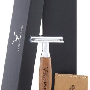 JAG SHAVING Rasierhobel Sicherheitsrasierer aus Holz und Metall - Rasiermesser mit zwei Kanten, 2-tlg.