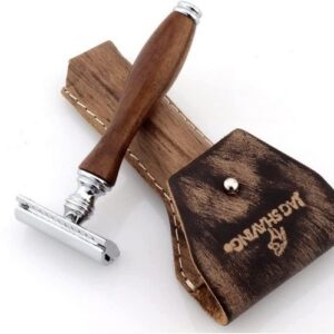 JAG SHAVING Rasierhobel Wooden Safety Razor - Double Edge Razor Blades Leather Case, 1-tlg.