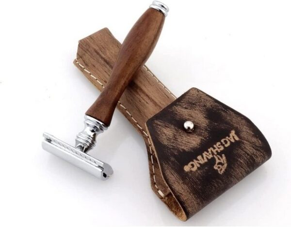 JAG SHAVING Rasierhobel Wooden Safety Razor - Double Edge Razor Blades Leather Case, 1-tlg.