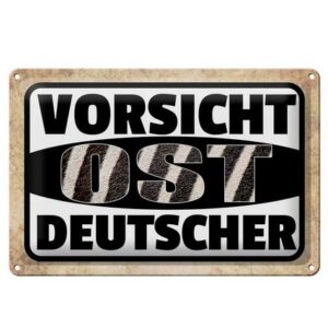 Hebold Flachmann Schild Blech 30x20cm - Made in Germany - Spruch Vorsicht Ost Deutscher