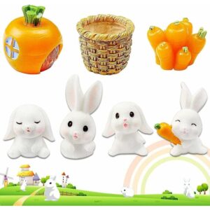 Keine 7-teiligen Harz-Kaninchenfiguren, Miniatur-Kaninchen-Gartenornamente, Ostern, niedliche Kaninchen, Karotten, Miniatur-Feengarten-Ornamente,