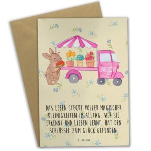 Mr. & Mrs. Panda Grußkarte Osterhase Blumenwagen - Blumig - Geschenk, Geschenke zu Ostern, Oste, Hochwertiger Karton