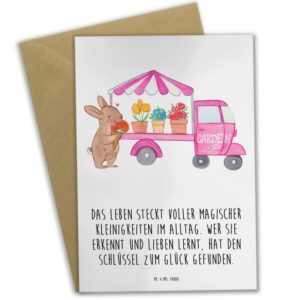Mr. & Mrs. Panda Grußkarte Osterhase Blumenwagen - Weiß - Geschenk, Osterdeko, Ostern, Ostergesc, Hochglänzende Veredelung