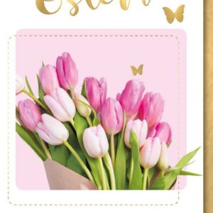 Verlag Dominique Grußkarten Ostern - Karte mit Umschlag - rosa Tulpen