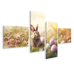 islandburner Leinwandbild Oster Hase umgeben von Ostereiern auf dem Feld von KI generi Bilder