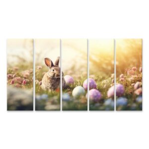 islandburner Leinwandbild Oster Hase umgeben von Ostereiern auf dem Feld von KI generi Bilder