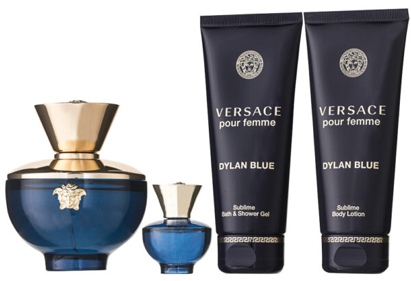 Versace Dylan Blue Pour Femme EDP Geschenkset EDP 100 ml + EDP 5 ml + 100 ml Duschgel +  100 ml Körperlotion